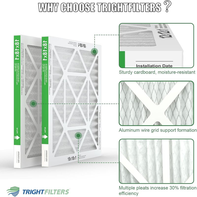 TRIGHTFILTERS فلتر هواء 18x18x1 عبوة 4، فلتر هواء مطوي MERV 8 بديل لمكيف الهواء HVAC فلتر فرن AC، متين وخفيف الوزن - Image 4
